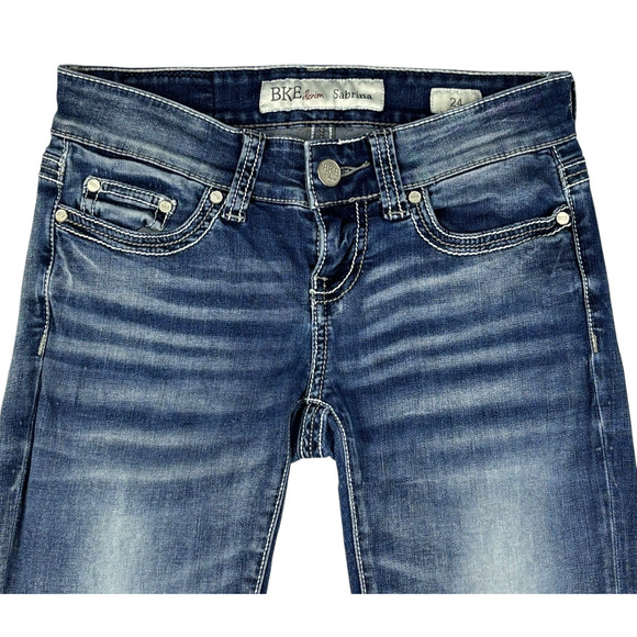 BKE Denim Sabrina Stretch Cropped Capris Jeans Women's Sz 24 Medium Wash Faded - Picture 2 of 12